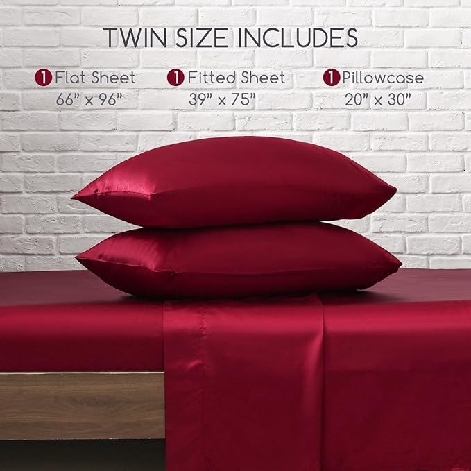 MR&HM Satin Bed Sheets, Twin Size Sheets Set - Image 7
