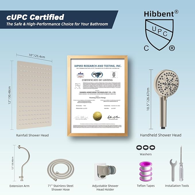 Hibbent 12'' All Metal CUPC Certified Shower Head, High Pressure Rainfall - Image 8