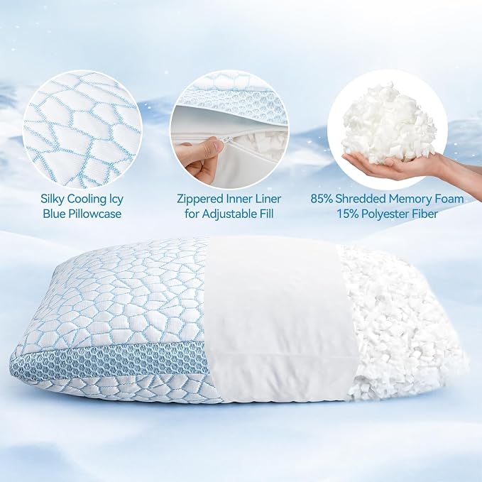 QUTOOL Cooling Pillows for Hot Sleeping, Shredded Memory Foam Pillows Standard - Image 4