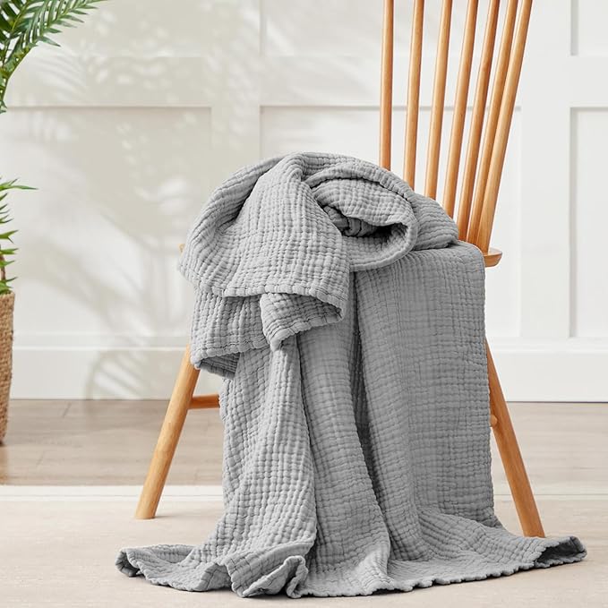 100% Cotton Muslin Blanket Queen 90" x 90", Breathable and Lightweight Cotton - Image 7