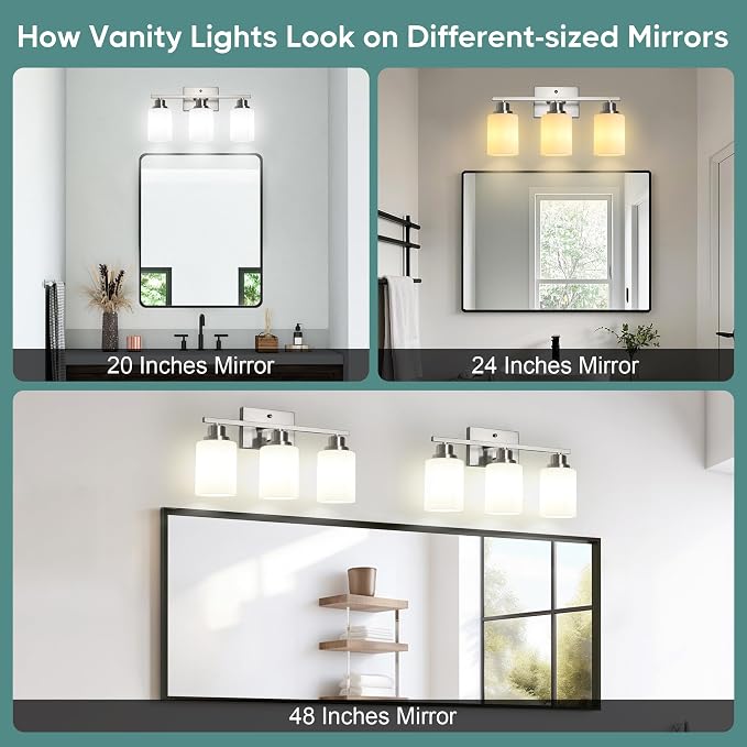 Ascher Bathroom Light Fixtures, 3-Light Vanity Light Over Mirror, Brushed - Image 6