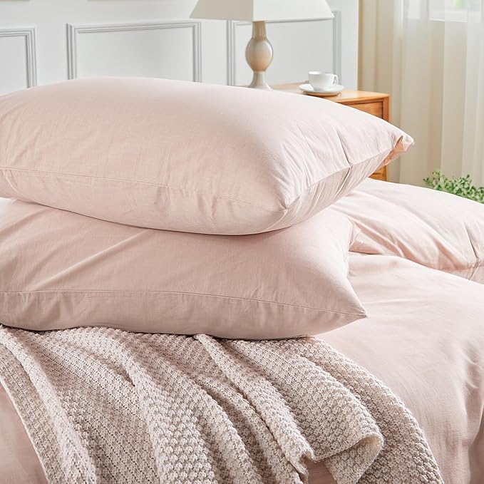 NEXHOME PRO Duvet Cover Set 100% Washed Cotton Full Size Linen Feel Textured - Image 6
