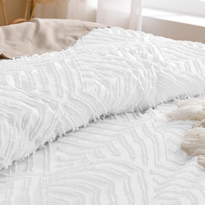 Andency White California King Comforter Set, 3 Pieces Boho Cal King Bed - Image 5