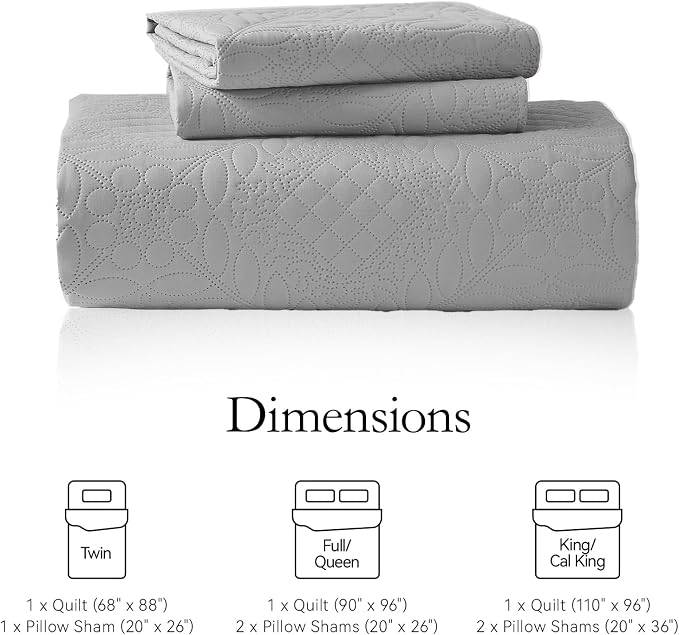FLYMME Quilt King Size, Lightweight Light Gray Bedspreads, Vintage Olive Leaf - Image 4