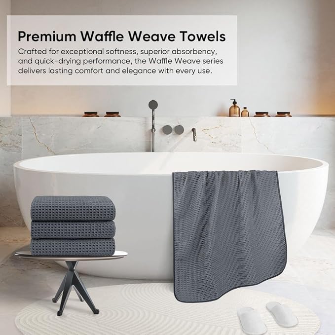 HOMEXCEL Waffle Bath Towels Set 4 Pack, Premium Microfiber Bathroom Towels - Image 4
