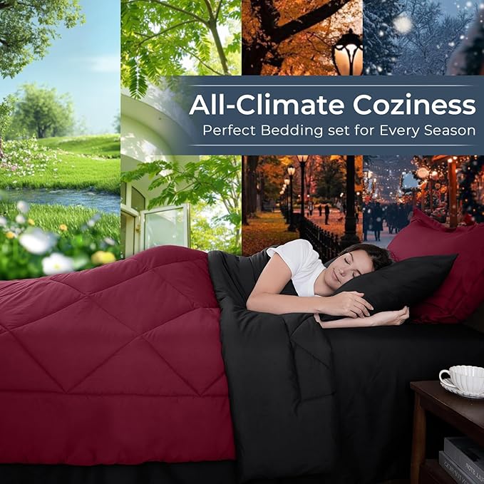 HEVUMYI Red & Black Queen Comforter Set - Image 3