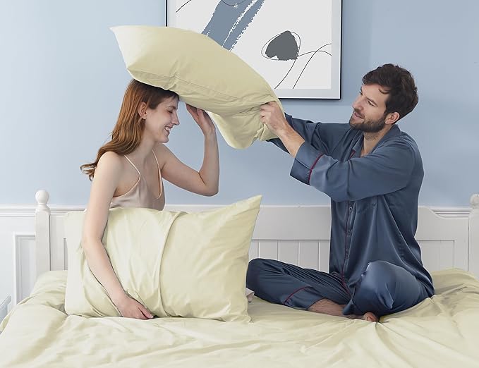 Pillow Cases, King Size Cotton Percale Weave Pillowcases, Pre-Shrunk Breathable - Image 2