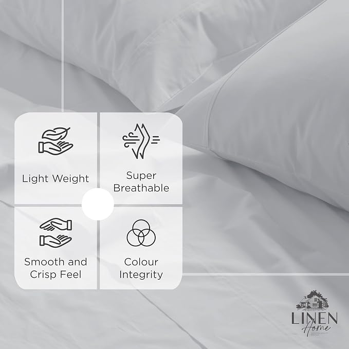 Linen Home 100% Cotton Percale Weave Fitted Sheet, King Size, Dove Grey - Image 2