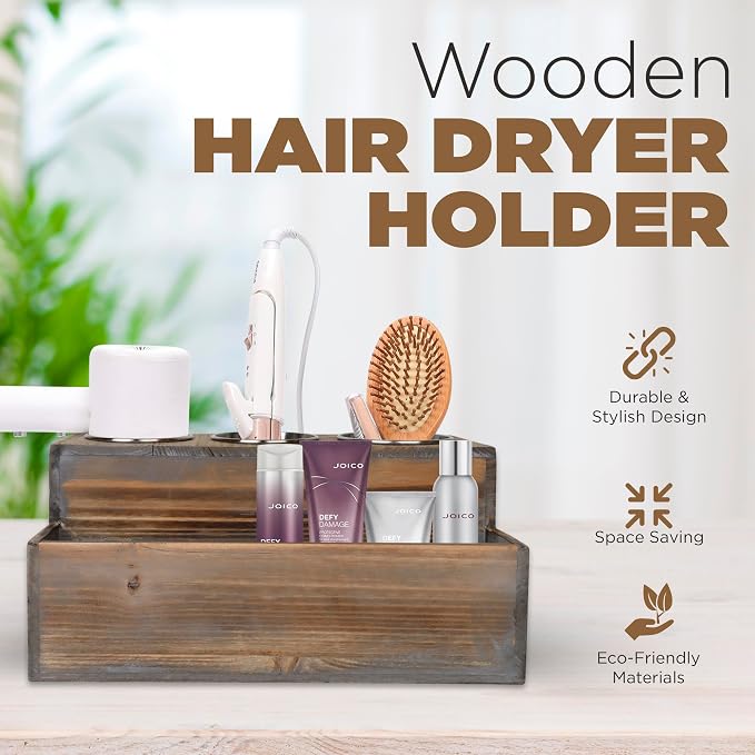 Besti Wooden Hair Dryer Holder – Hair Tools and Styling Supplies Organizer and - Image 2