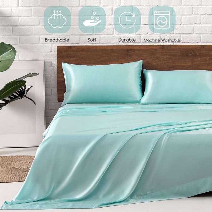 MR&HM Satin Bed Sheets, Queen Size Sheets Set - Image 5
