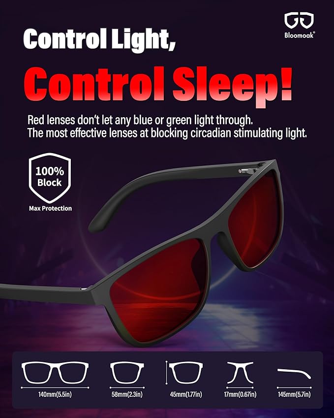 Bloomoak 100% Red Lens Blue Green Light Blocking Glasses- Dual AR Coatings - Image 4