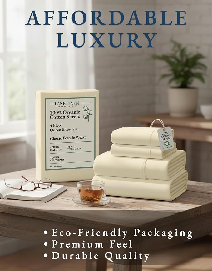 LANE LINEN 100% Organic Cotton Queen Sheets, Classic Percale Weave Bedsheets - Image 8