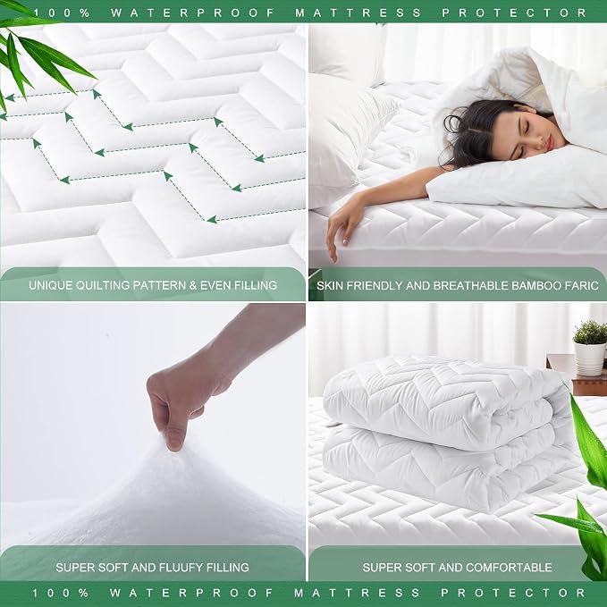 Unilibra King Size Waterproof Mattress Pad Rayon Made from Bamboo, Quilted - Image 4