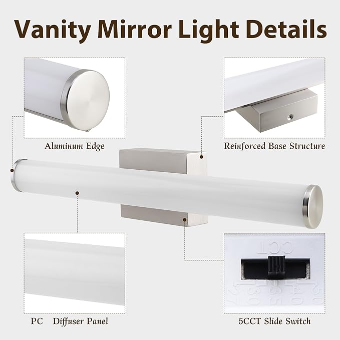 Bathroom Light Fixtures Over Mirror 22IN, 19W 5CCT Dimmable Modern Vanity Lights - Image 3
