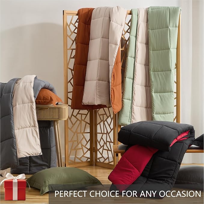 Homelike Moment King Size Comforter Set Olive Green, Lightweight Comforter Sets - Image 6