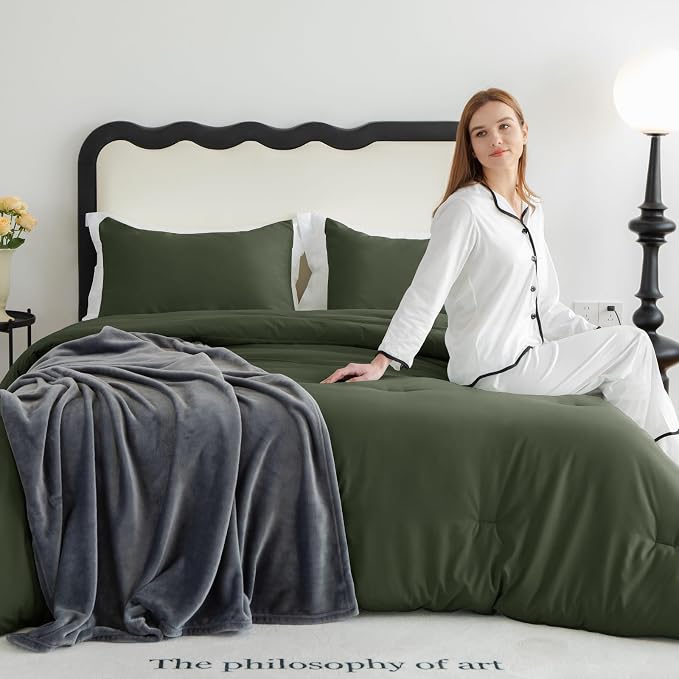 CozyLux Twin Comforter Set Dark Green, 2 Pieces Twin Extra Long Solid - Image 9