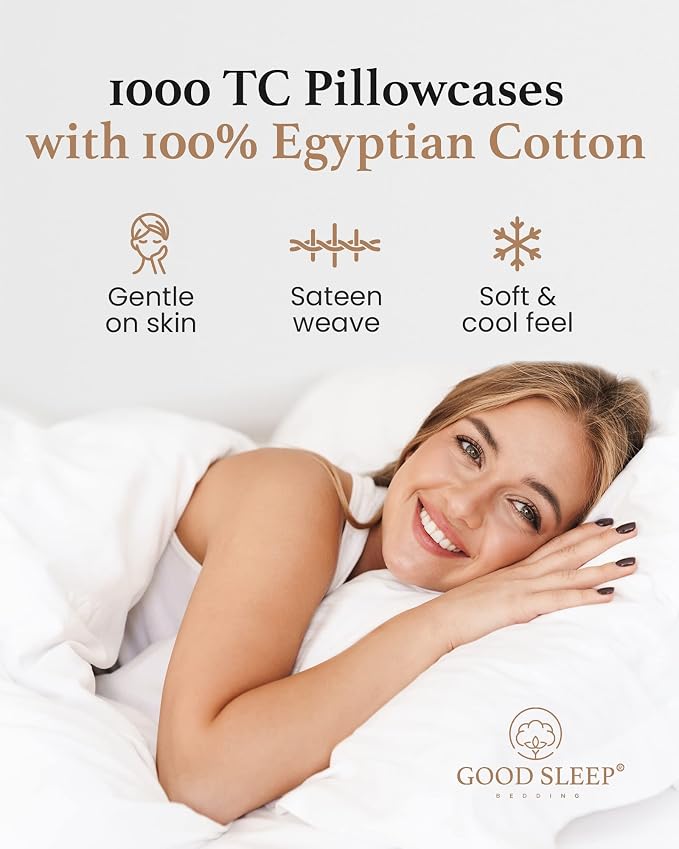 1000 TC White King Pillowcases Set of 4 100% Egyptian Cotton Pillow Cases - Image 4