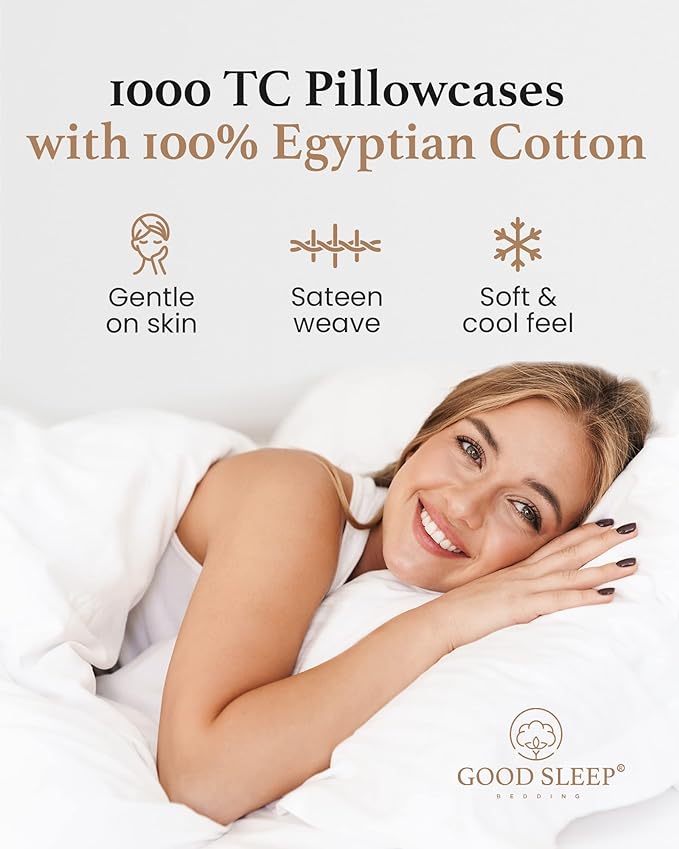 1000 TC White Standard Pillowcases Set of 4 100% Egyptian Cotton Pillow Cases - Image 4