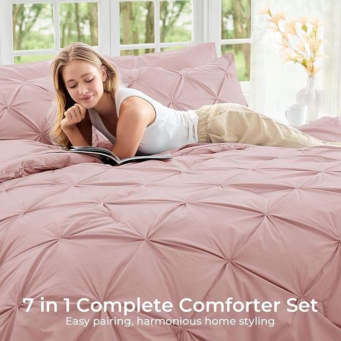 Sasttie California King Comforter Set, 7-Piece Bed in a Bag, Pintuck Bedding - Image 6