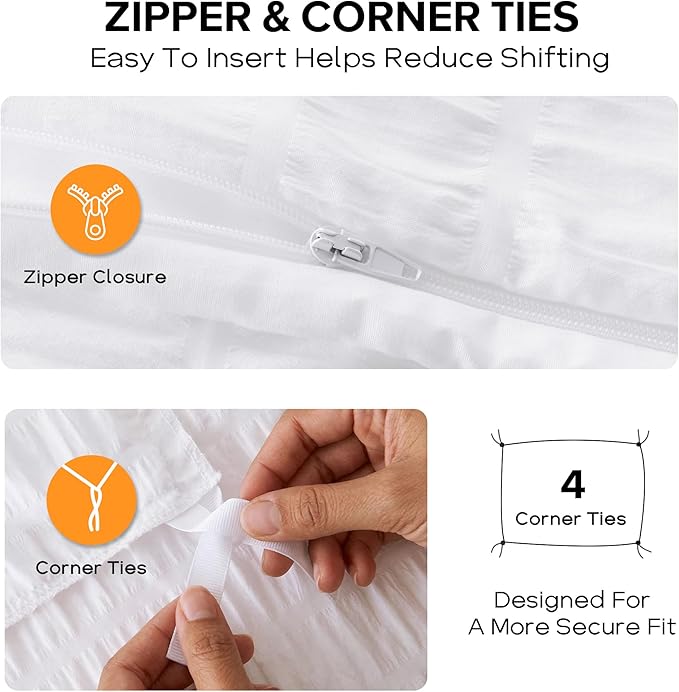 Cozyide White Duvet Cover Queen Size, Soft 3-Piece Seersucker Queen Duvet Cover - Image 5