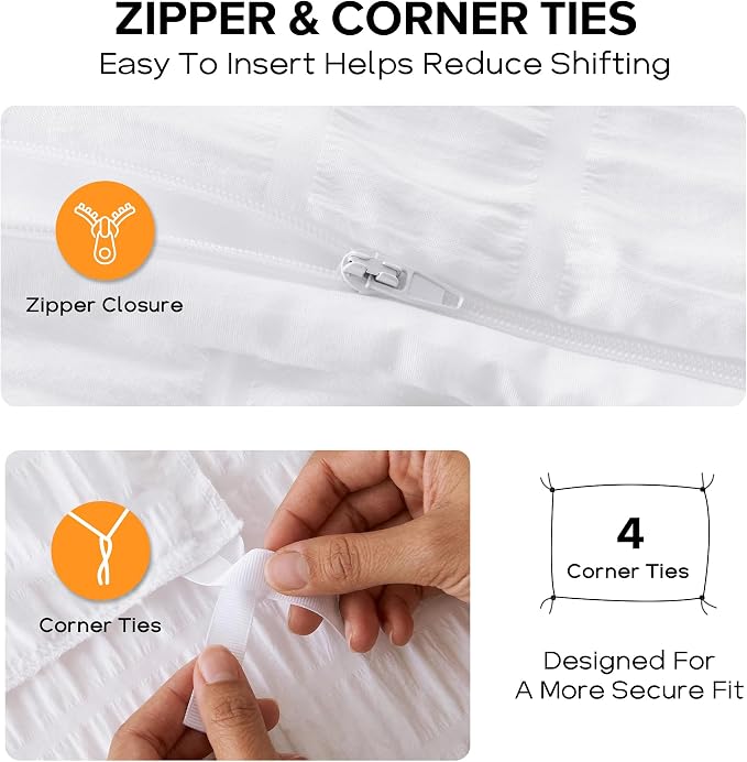 Cozyide White King Size, 3 Pieces Bedding, Soft Breathable Seersucker Duvet - Image 5