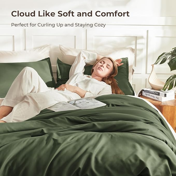 Litanika Dark Olive Green Comforter Set Queen, 3 Pieces Solid Bedding Comforter - Image 2
