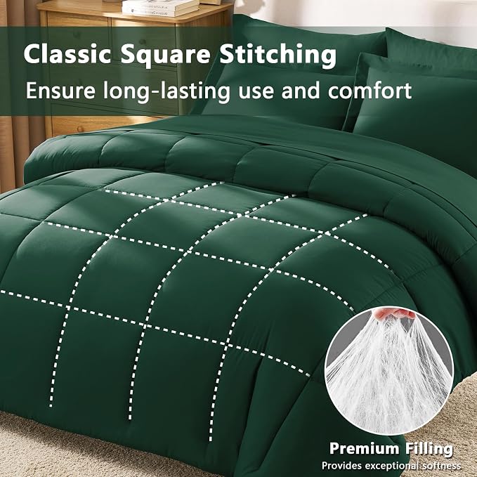 CozyLux Oversized Queen Comforter Sets Emerald Green, 7 Pieces Bed in a Bag - Image 4