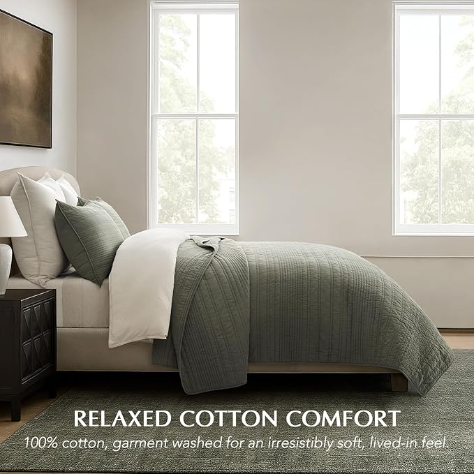 EVERGRACEHOME 100% Cotton Modern Lines Quilt Set Queen Size, Pre-Washed Soft - Image 2