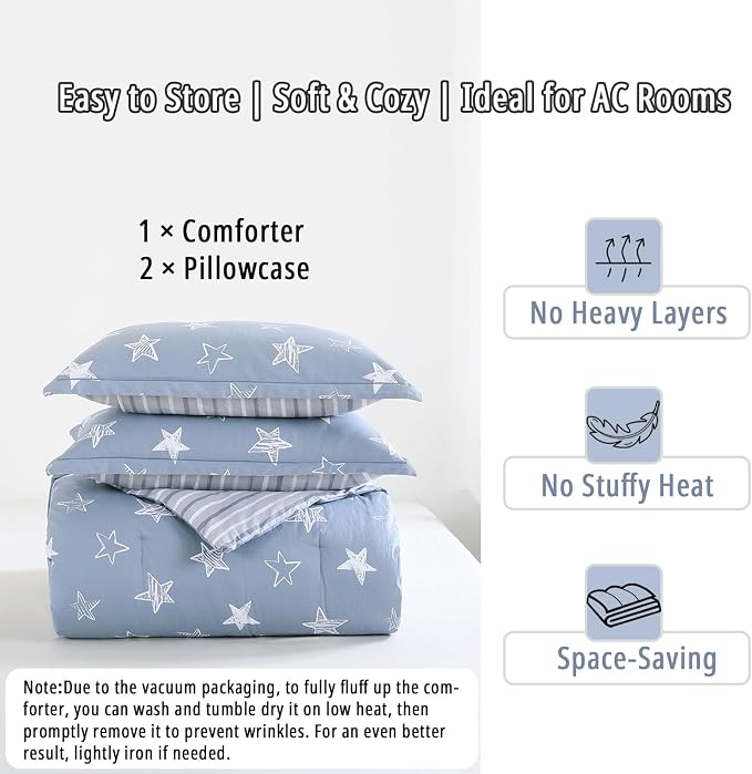 LEMIROE Blue Cotton Comforter King Size 3Pcs - Image 7