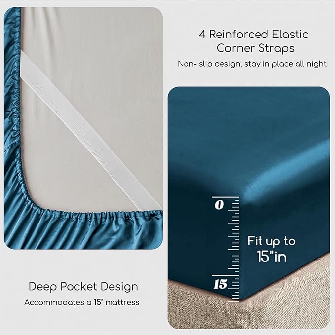 MR&HM Satin Bed Sheets, Twin XL Size Sheets Set - Image 4