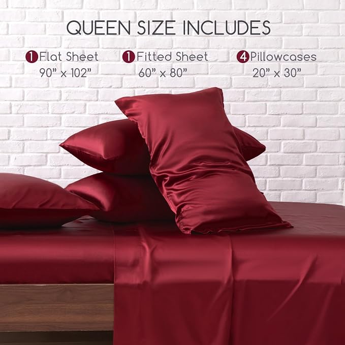 MR&HM Satin Bed Sheets, Queen Size Sheets Set - Image 2