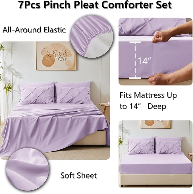 CozyLux King Size Comforter Set Lavender, 7 Pieces Bed in A Bag Light Purple - Image 5