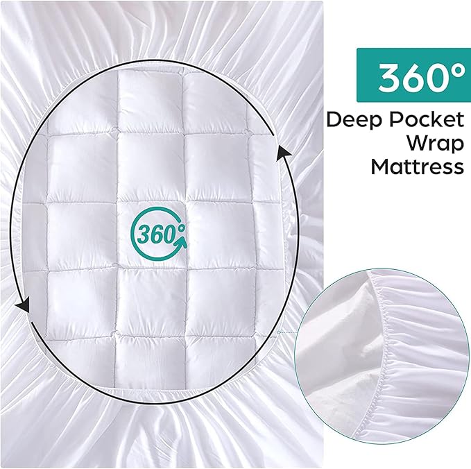 WhatsBedding Waterproof Mattress Pad Twin XL Size Cotton Top Down Alternative - Image 4