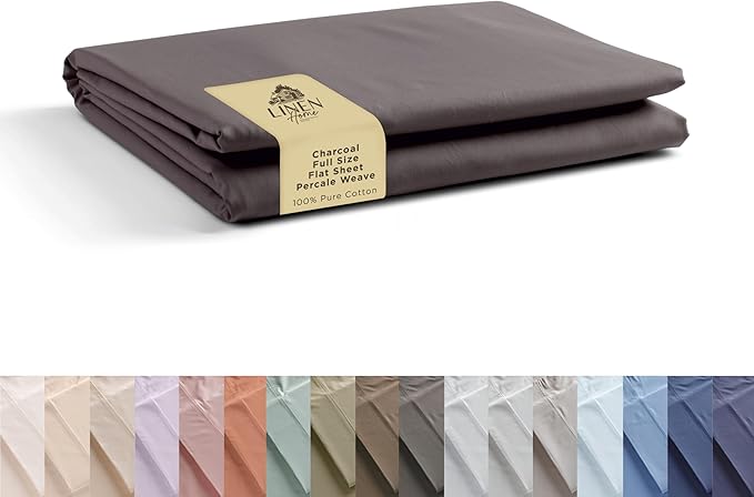 Linen Home 100% Cotton Percale 1 Flat Sheet, Full Size by LINENHOME