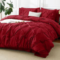 CozyLux Queen Comforter Set Dark Red, 7 Pieces Pintuck Bed in A Bag, Premium by CozyLux