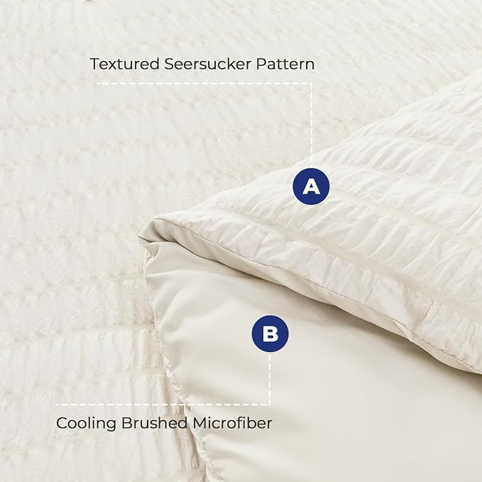 HYMOKEGE Ivory Oversized King Comforter Set Seersucker 7 Pieces, All Season - Image 4