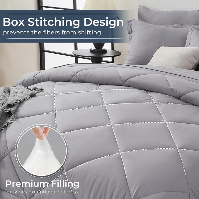 HEVUMYI Oversized Queen Comforter Set Light Grey - Image 4