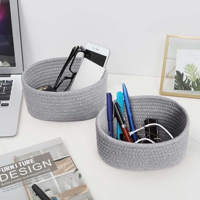 【2 Pack】ABenkle Small Woven Baskets, Tiny Oval Shallow Storage Baskets - Image 5