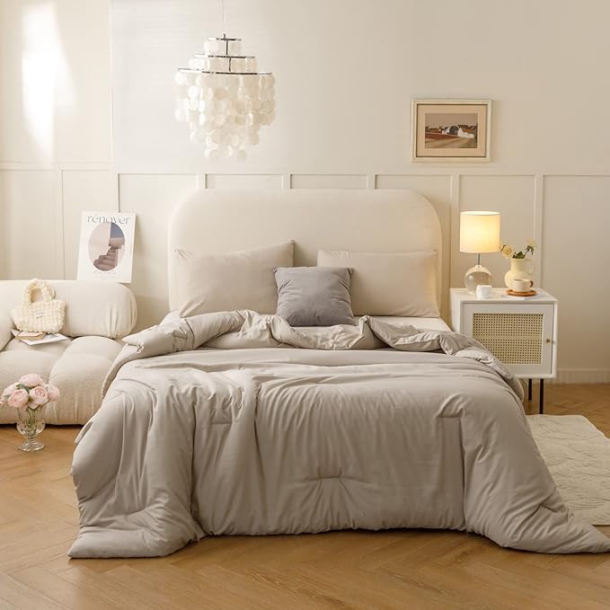 ROSGONIA Queen Comforter Set Oatmeal - Image 2