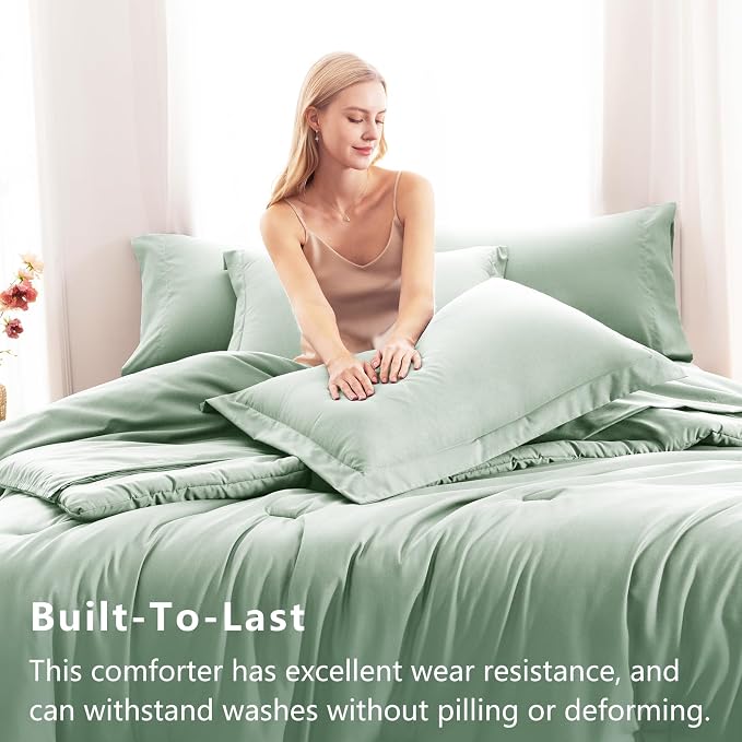 CozyLux Oversized King Comforter Set Sage Green, 7 Pieces Bed in a Bag - Image 3