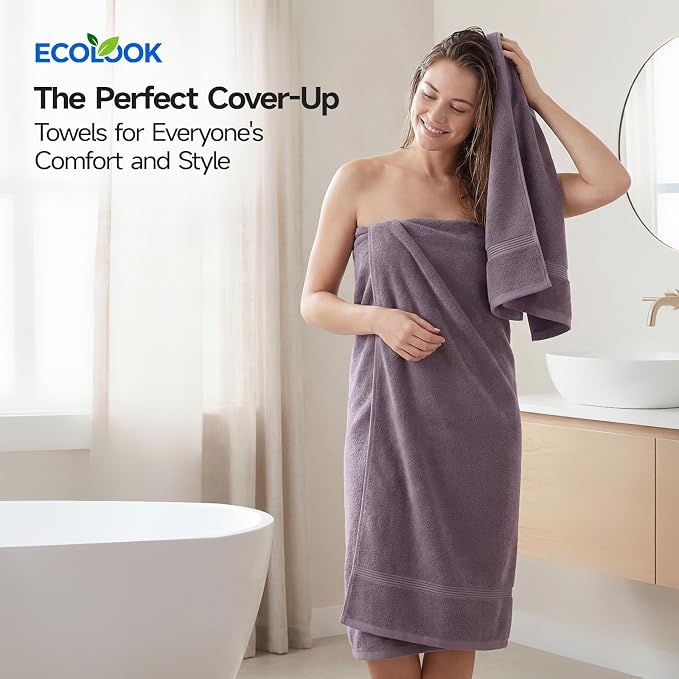 ecolook Bath Towels Set of 4, 100% Cotton, 27 x 55 Inches, Quick-Drying & - Image 2