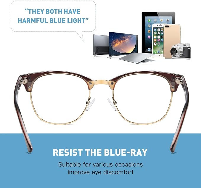 Blue Light Blocking Glasses Vintage Half Frame UV Clear Lens Anti Eyestrain - Image 6