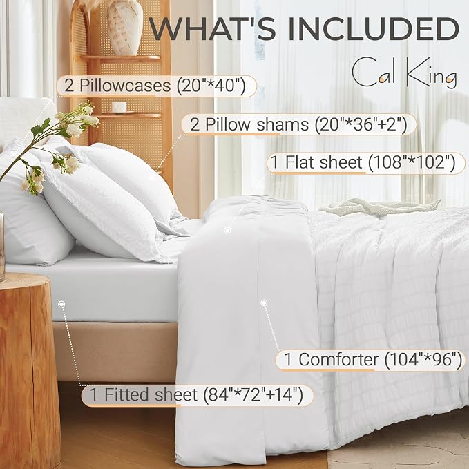 MUXHOMO 7 Pieces California King Comforter Set, Seersucker Bed in a Bag Cal - Image 4