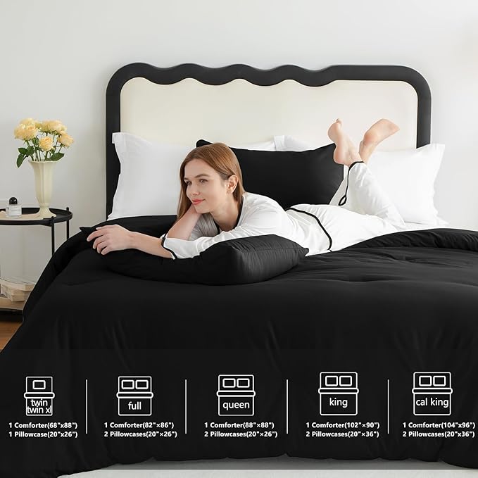 CozyLux Twin Comforter Black, 2 Pieces Twin Extra Long Comforter Set - Image 6