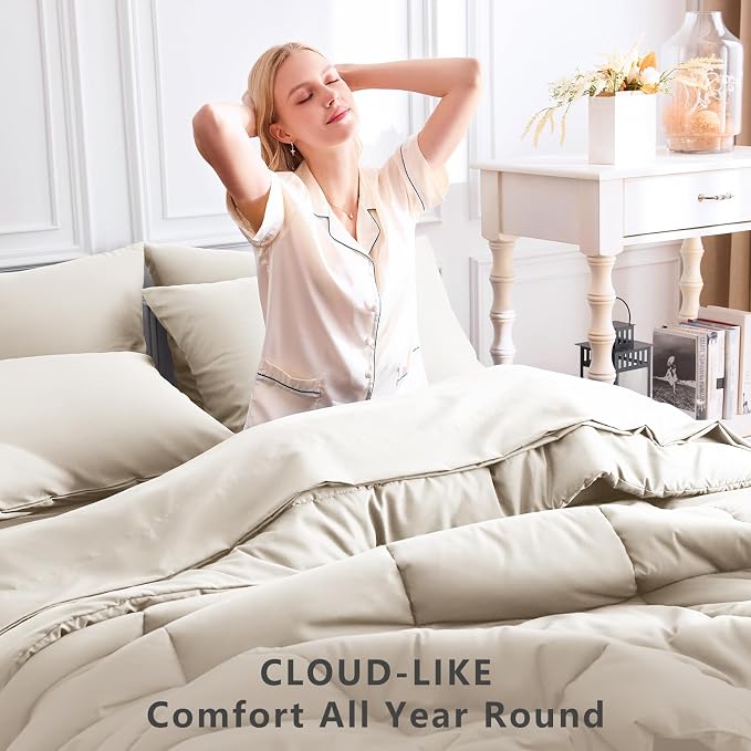 CozyLux Full Size Comforter Sets Beige, 7 Pieces Bed in a Bag, All Season - Image 4