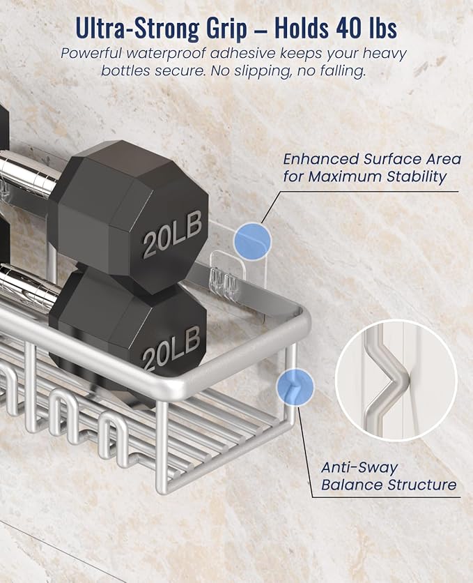 8 Pack Adhesive Rustproof Shower Shelves - Image 4