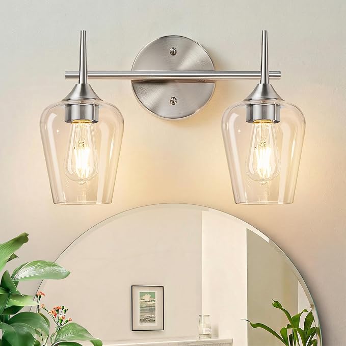 MOKATNG 2-Light Bathroom Light Fixtures, Brushed Nickel Vanity Lights by Bathroomlightfixtures