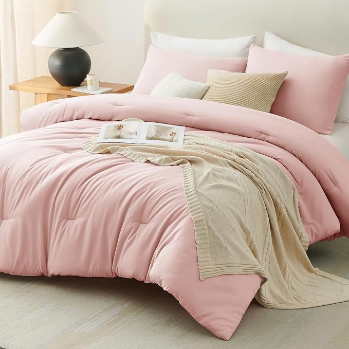 CozyLux Oversized King Comforter Set Blush Pink, 3 Pieces 120x98 Solid - Image 9