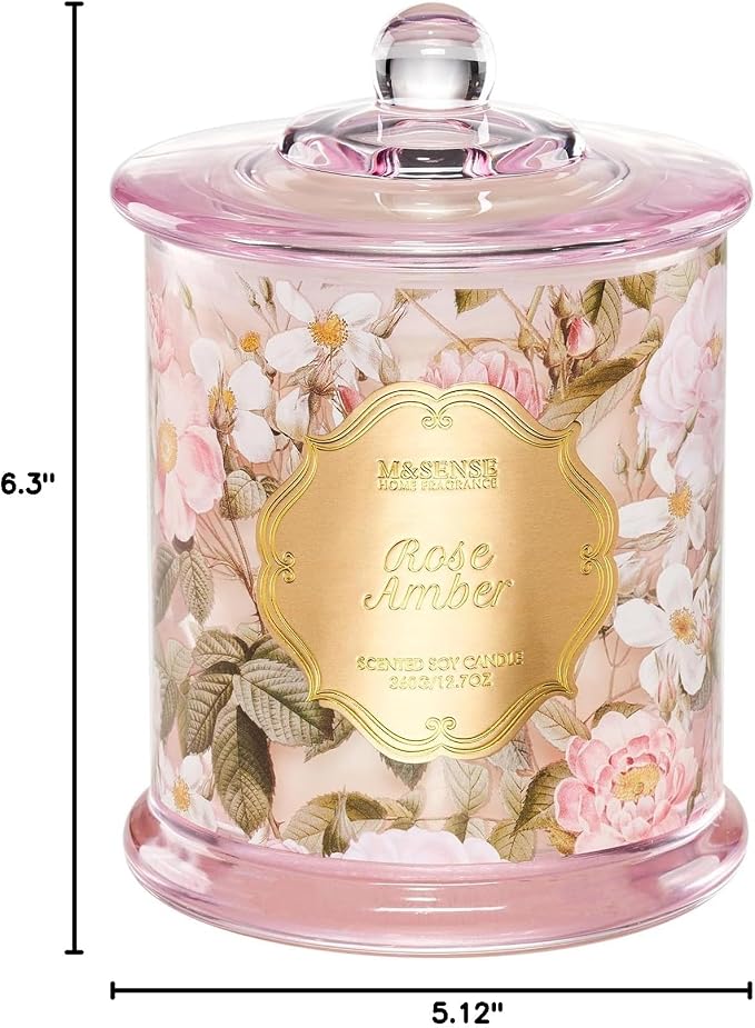 M&SENSE Rose Amber Floral Soy Candle, 2-Wick 12.7oz 75H Non-Toxic Organic Jar - Image 9