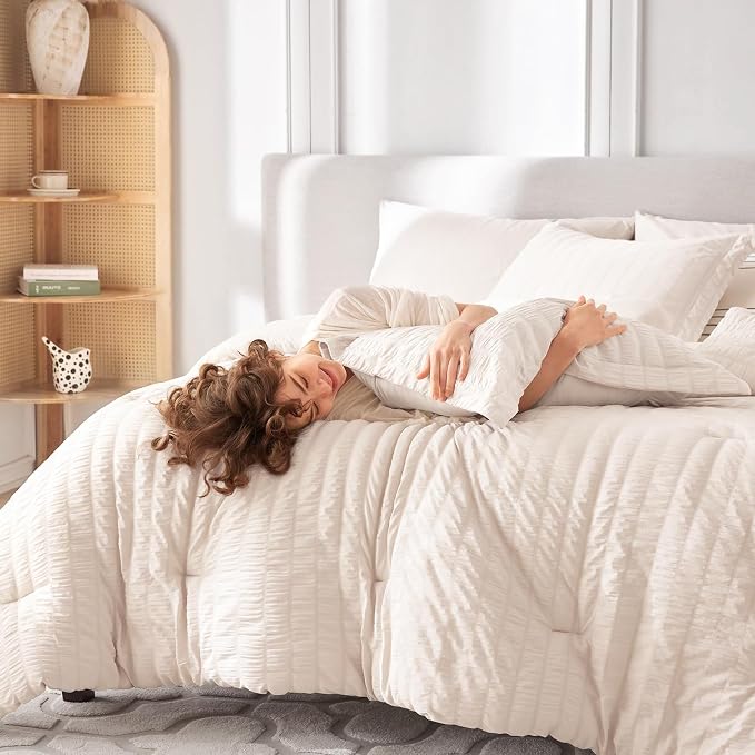 MUXHOMO 5 Pieces Twin Comforter Set, Seersucker Bed in a Bag Twin Size - Image 7